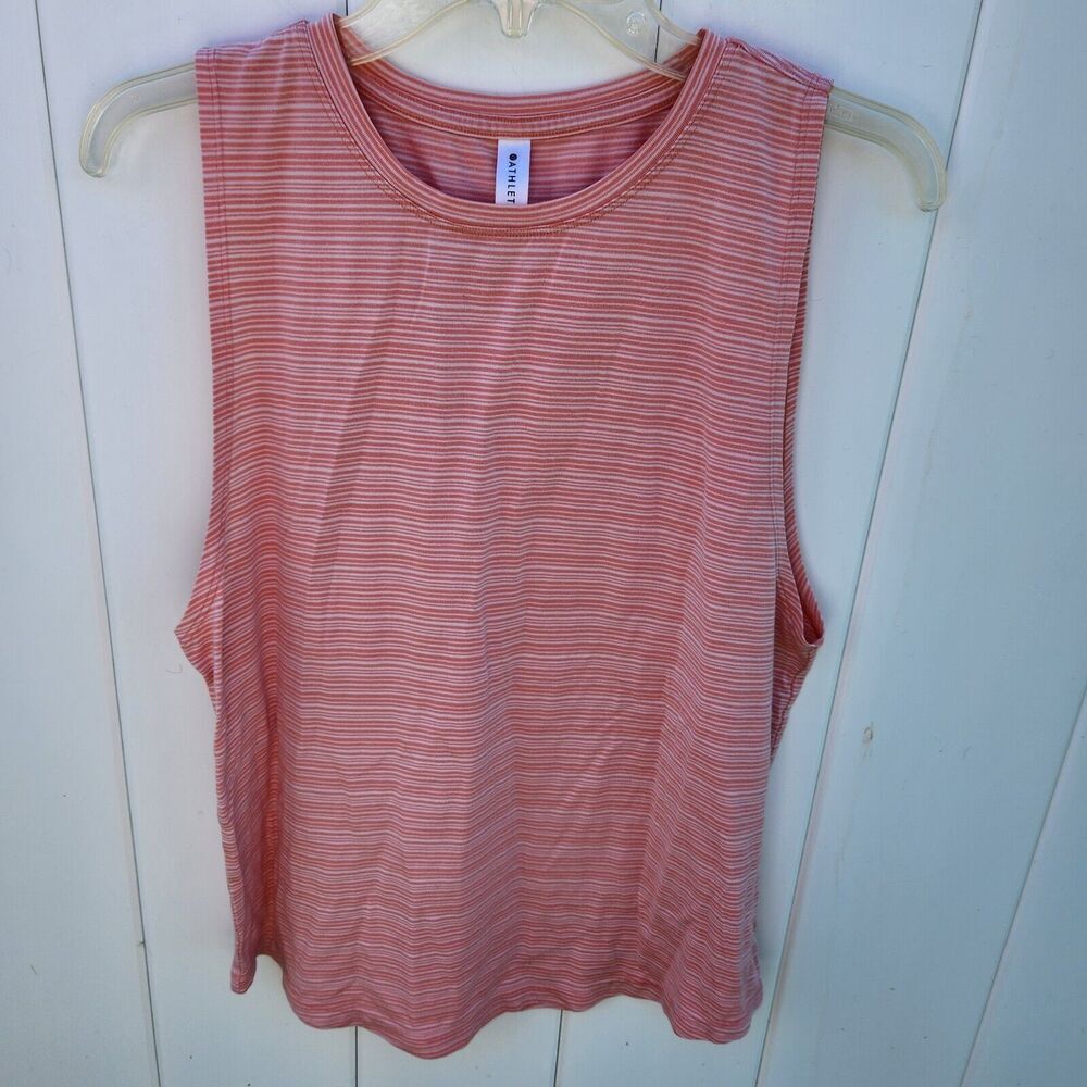 Athleta Orange Island Coral Cloudlight Striped Muscle Tank Top Size M